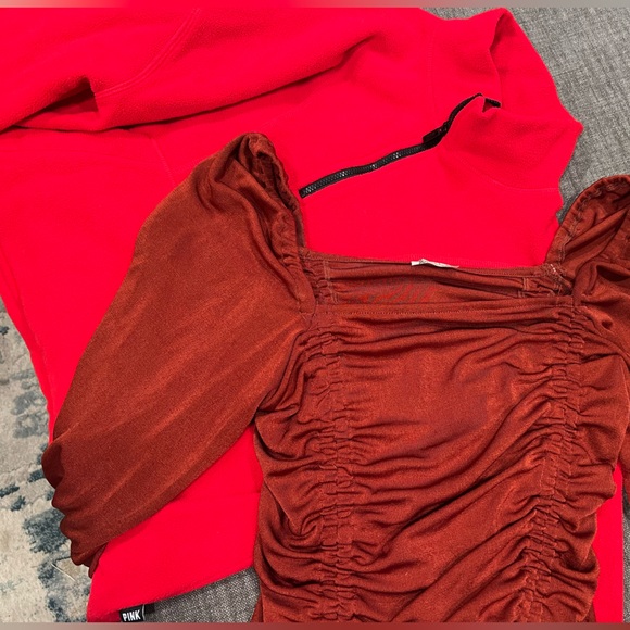 Free People Intimately Meant To Be Ruched Top Bell Sleeve in Cherry Chai -size M - Picture 13 of 13